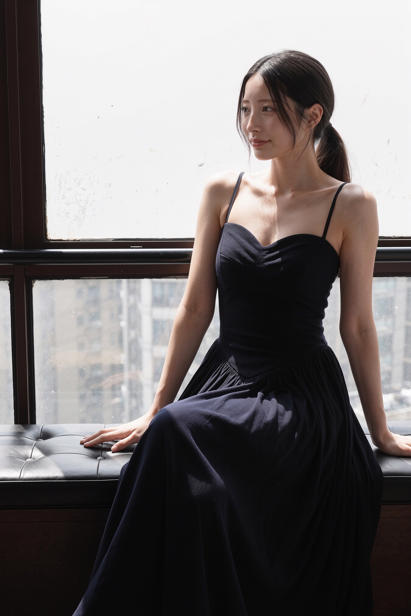 窓辺で黒いドレスを着たNicoReo